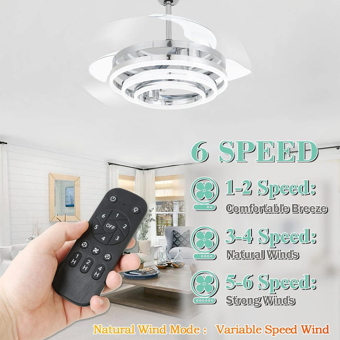 42 in. Chrome Retractable Modern Remote Control Ceiling Fan and Light, Silent Reversible Chandelier Ceiling Fan for Bedroom-6-ErisView
