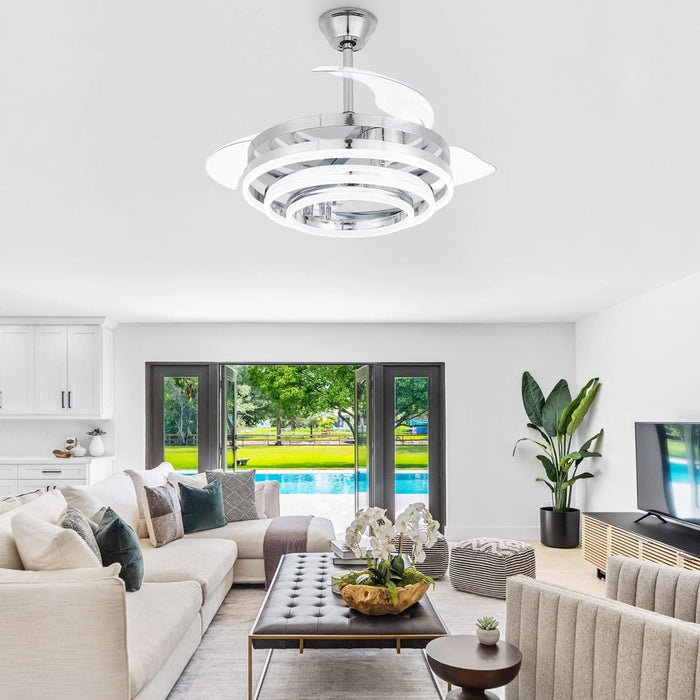 42 in. Chrome Retractable Modern Remote Control Ceiling Fan and Light, Silent Reversible Chandelier Ceiling Fan for Bedroom-7-ErisView