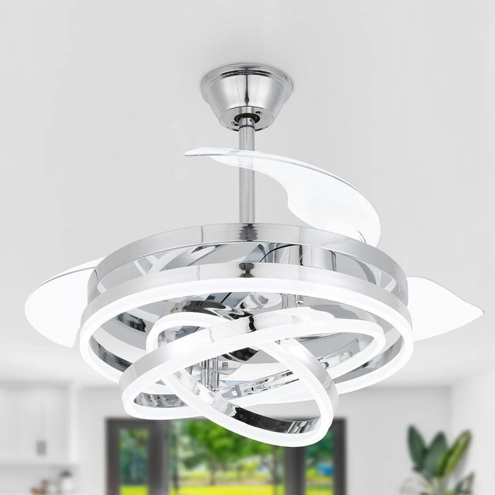 42 in. Chrome Retractable Modern Remote Control Ceiling Fan and Light, Silent Reversible Chandelier Ceiling Fan for Bedroom-1-ErisView