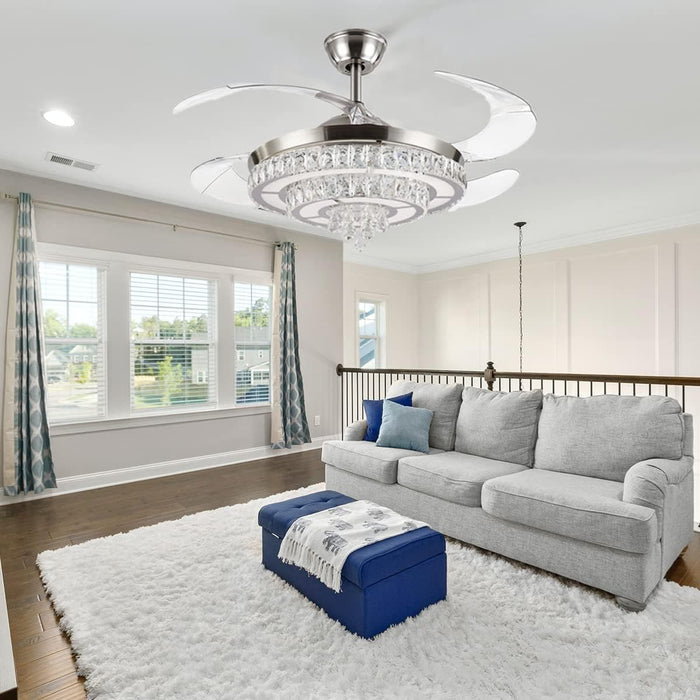 42 in. Crystal Ceiling Fan Chandelier with Light and Remote, Retractable Blade Ceiling Fan Light Fixture for Living Room Bedroom, Decorative Ceiling Fans-4-ErisView