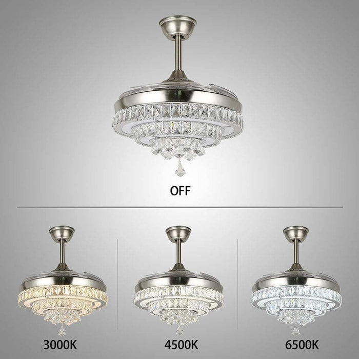 42 in. Crystal Ceiling Fan Chandelier with Light and Remote, Retractable Blade Ceiling Fan Light Fixture for Living Room Bedroom, Decorative Ceiling Fans-6-ErisView