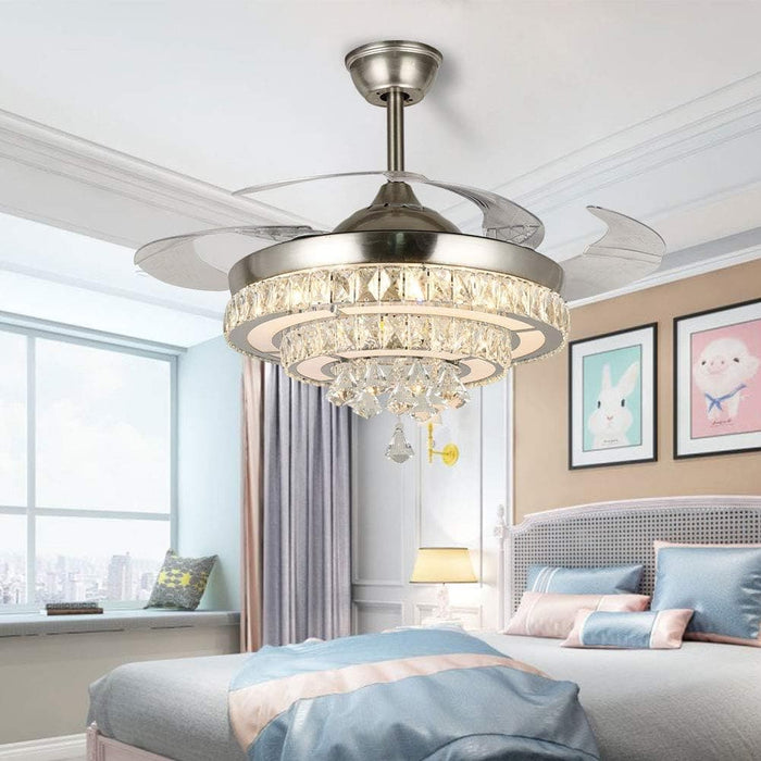42 in. Crystal Ceiling Fan Chandelier with Light and Remote, Retractable Blade Ceiling Fan Light Fixture for Living Room Bedroom, Decorative Ceiling Fans-8-ErisView