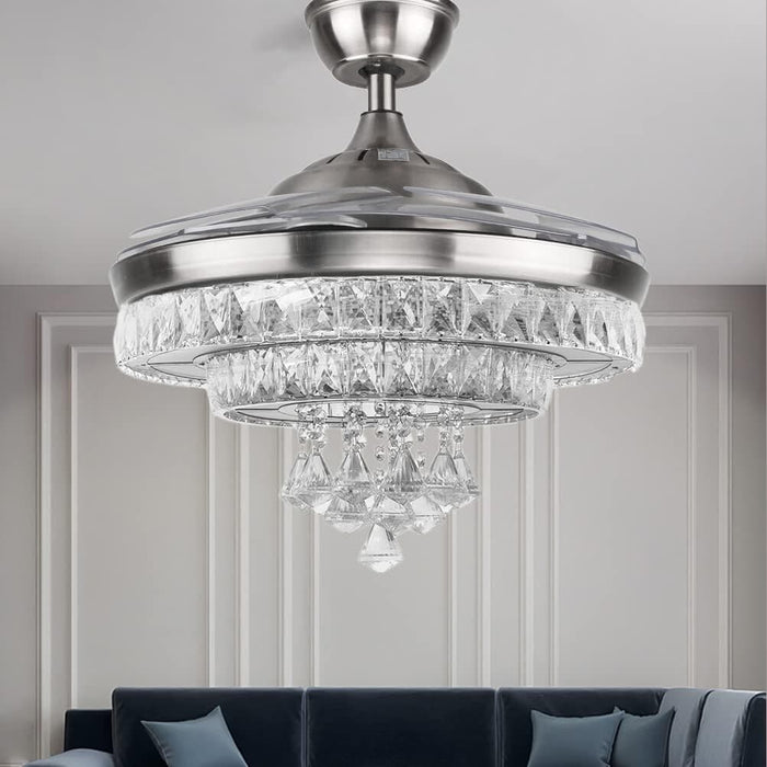42 in. Crystal Ceiling Fan Chandelier with Light and Remote, Retractable Blade Ceiling Fan Light Fixture for Living Room Bedroom, Decorative Ceiling Fans-1-ErisView