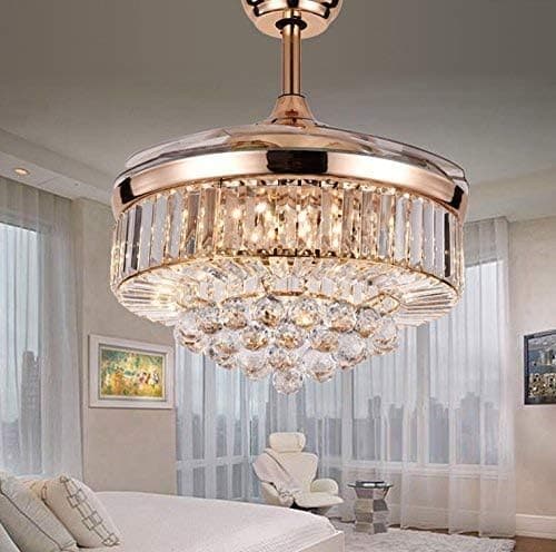 42 in. Crystal Ceiling Fan with LED Light and Remote Control, Retractable Fandelier for Bedrooms with Silent Motor, Luxury Ceiling Fans for Living Room-1-ErisView