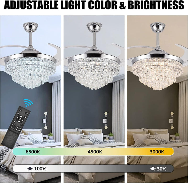 42 in. Crystal Ceiling Fan with Light, Indoor Dimmable Crystal Fandelier, Gold Retractable Ceiling Fan Chandelier Fan for Living Room Dining Room -11-ErisView