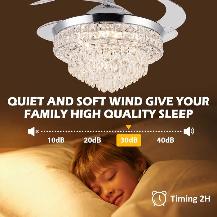 42 in. Crystal Ceiling Fan with Light, Indoor Dimmable Crystal Fandelier, Gold Retractable Ceiling Fan Chandelier Fan for Living Room Dining Room -15-ErisView