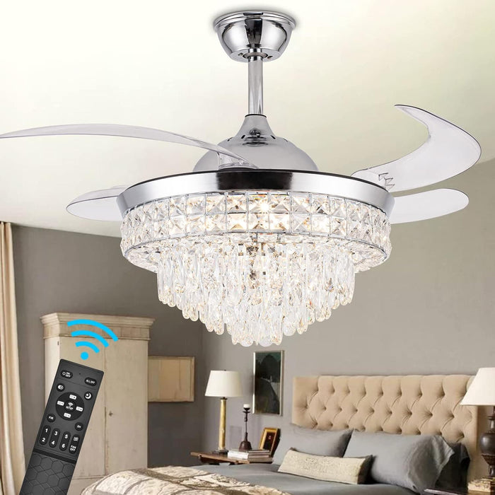 42 in. Crystal Ceiling Fan with Light, Indoor Dimmable Crystal Fandelier, Gold Retractable Ceiling Fan Chandelier Fan for Living Room Dining Room -16-ErisView