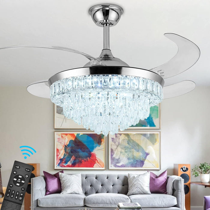 42 in. Crystal Ceiling Fan with Light, Indoor Dimmable Crystal Fandelier, Gold Retractable Ceiling Fan Chandelier Fan for Living Room Dining Room -17-ErisView