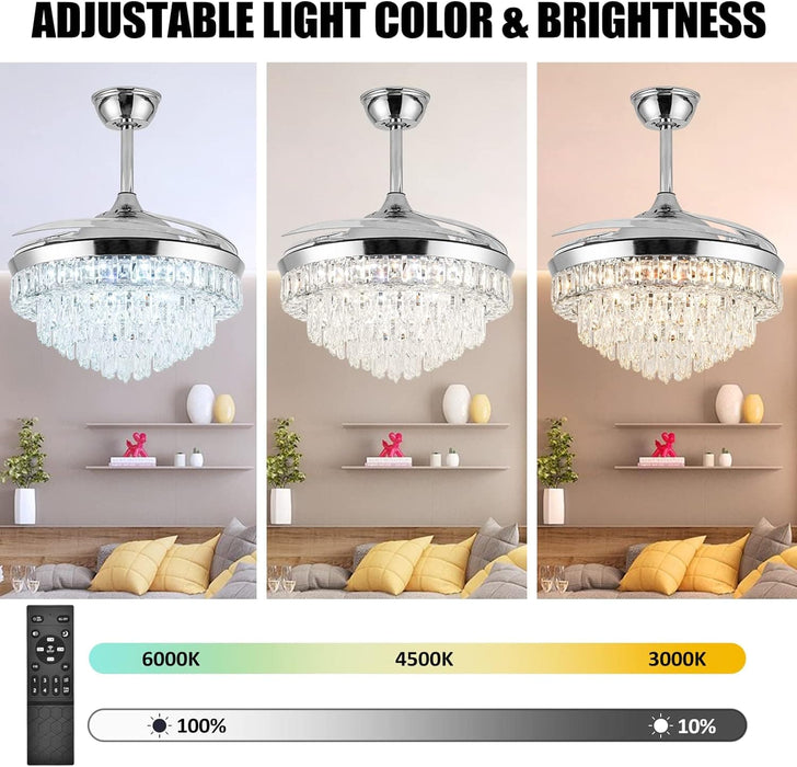 42 in. Crystal Ceiling Fan with Light, Indoor Dimmable Crystal Fandelier, Gold Retractable Ceiling Fan Chandelier Fan for Living Room Dining Room -19-ErisView