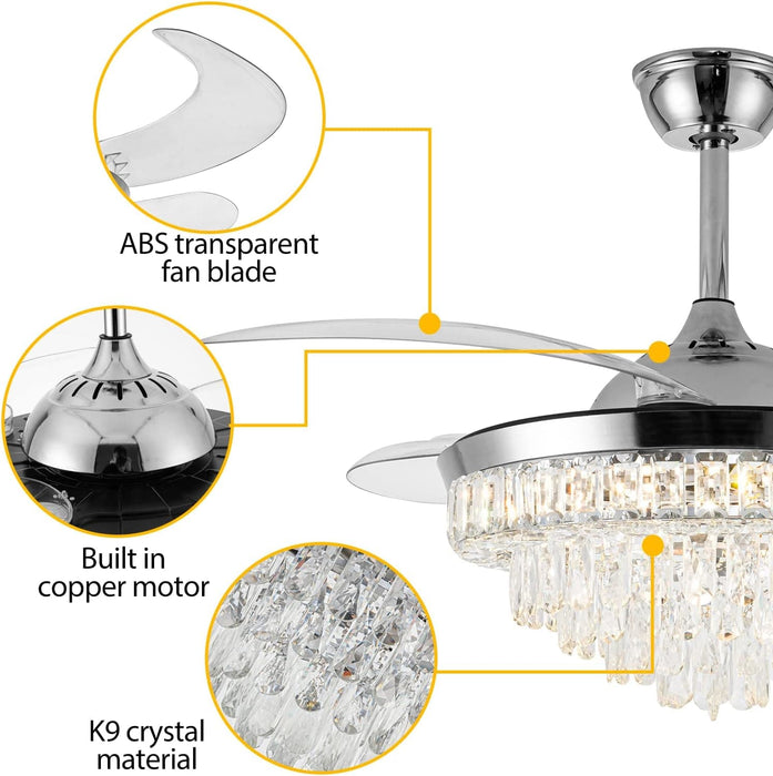 42 in. Crystal Ceiling Fan with Light, Indoor Dimmable Crystal Fandelier, Gold Retractable Ceiling Fan Chandelier Fan for Living Room Dining Room -20-ErisView