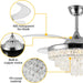 42 in. Crystal Ceiling Fan with Light, Indoor Dimmable Crystal Fandelier, Gold Retractable Ceiling Fan Chandelier Fan for Living Room Dining Room -20-ErisView