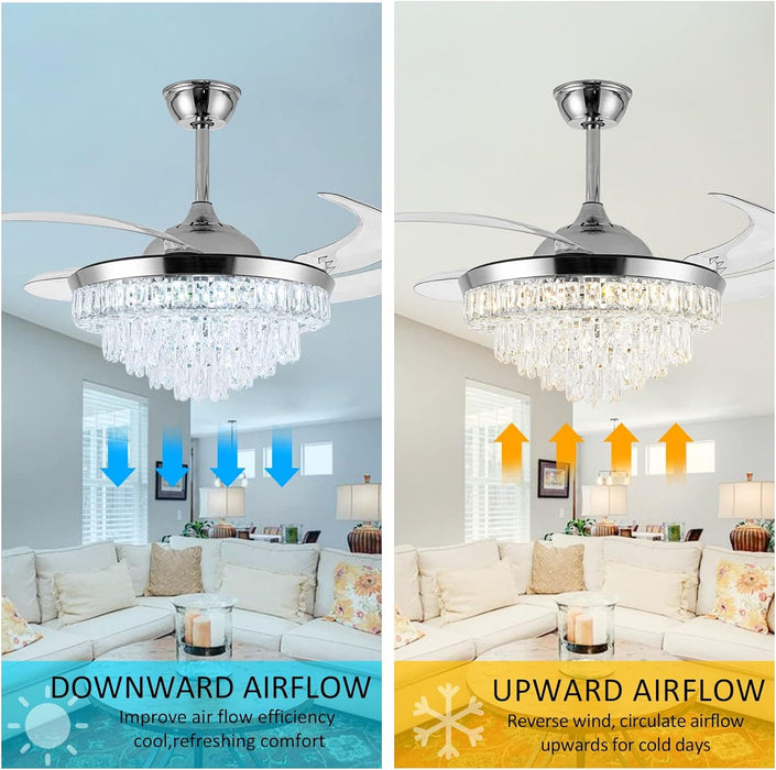 42 in. Crystal Ceiling Fan with Light, Indoor Dimmable Crystal Fandelier, Gold Retractable Ceiling Fan Chandelier Fan for Living Room Dining Room -21-ErisView