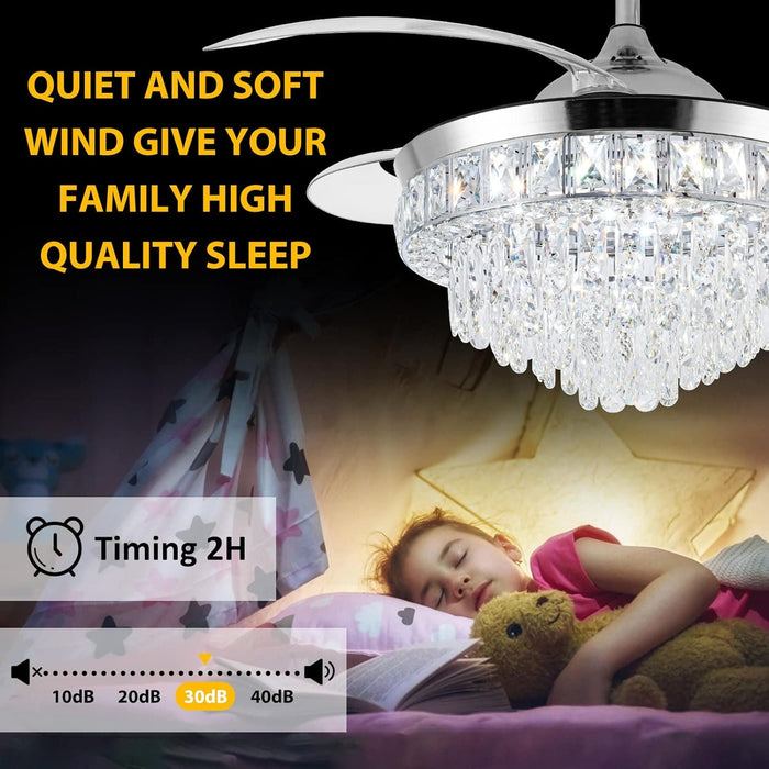 42 in. Crystal Ceiling Fan with Light, Indoor Dimmable Crystal Fandelier, Gold Retractable Ceiling Fan Chandelier Fan for Living Room Dining Room -29-ErisView