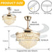 42 in. Crystal Ceiling Fan with Light, Indoor Dimmable Crystal Fandelier, Gold Retractable Ceiling Fan Chandelier Fan for Living Room Dining Room -2-ErisView