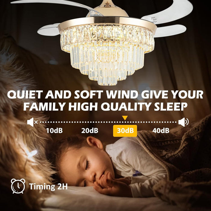 42 in. Crystal Ceiling Fan with Light, Indoor Dimmable Crystal Fandelier, Gold Retractable Ceiling Fan Chandelier Fan for Living Room Dining Room -7-ErisView