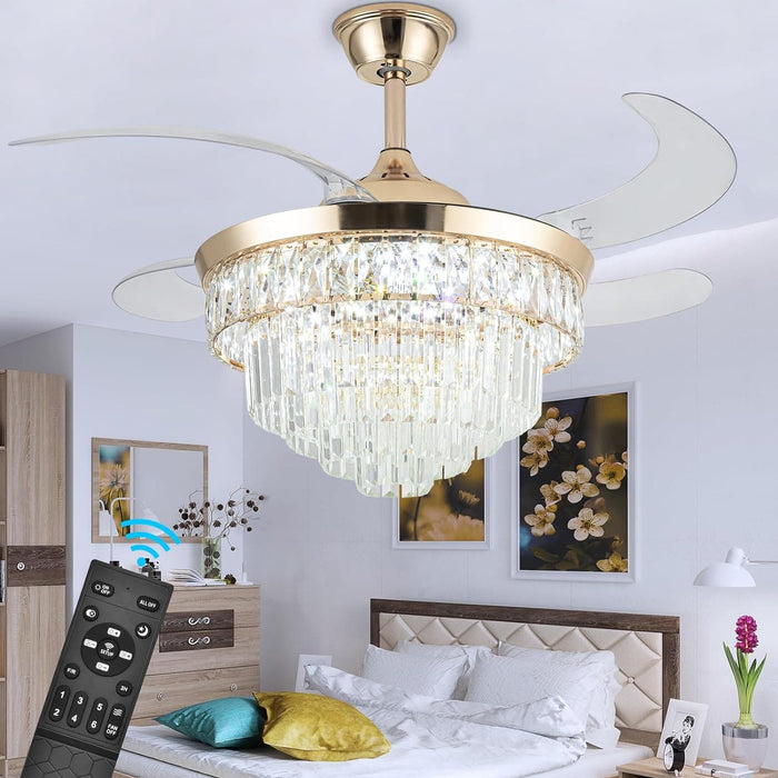 42 in. Crystal Ceiling Fan with Light, Indoor Dimmable Crystal Fandelier, Gold Retractable Ceiling Fan Chandelier Fan for Living Room Dining Room -8-ErisView