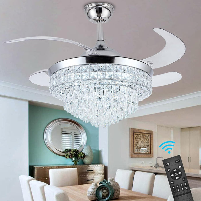 42 in. Crystal Ceiling Fan with Light, Indoor Dimmable Crystal Fandelier, Gold Retractable Ceiling Fan Chandelier Fan for Living Room Dining Room -9-ErisView