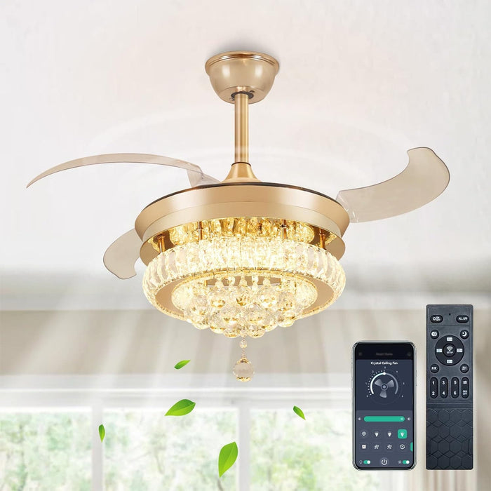 42 in. Crystal Ceiling Fan with Light and Remote, Modern Reversible Retractable 3 Blade Ceiling Fan Chandelier for Living Room Bedroom Dining Room-10-ErisView