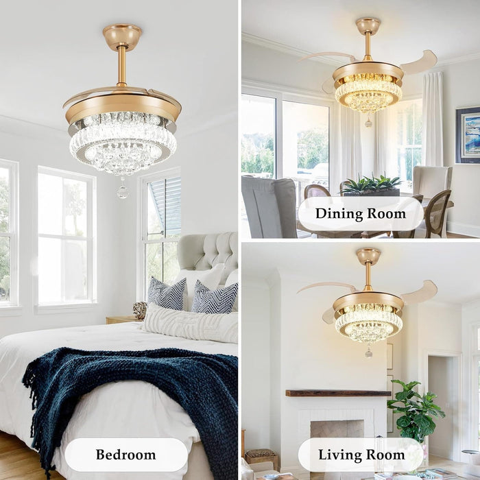 42 in. Crystal Ceiling Fan with Light and Remote, Modern Reversible Retractable 3 Blade Ceiling Fan Chandelier for Living Room Bedroom Dining Room-15-ErisView