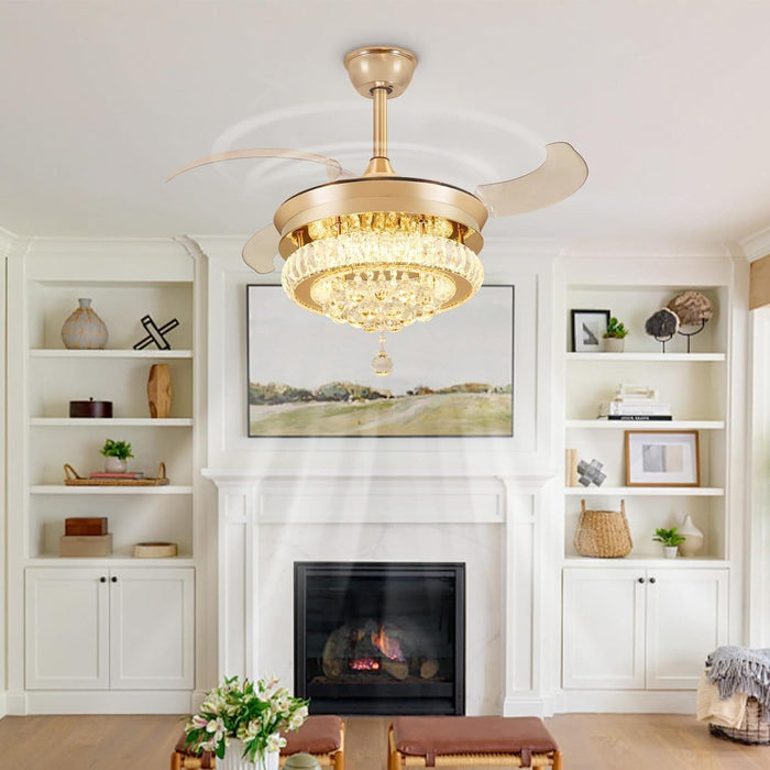 42 in. Crystal Ceiling Fan with Light and Remote, Modern Reversible Retractable 3 Blade Ceiling Fan Chandelier for Living Room Bedroom Dining Room-17-ErisView
