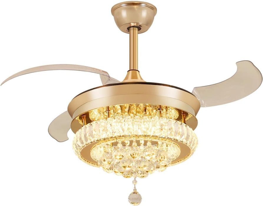 42 in. Crystal Ceiling Fan with Light and Remote, Modern Reversible Retractable 3 Blade Ceiling Fan Chandelier for Living Room Bedroom Dining Room-18-ErisView