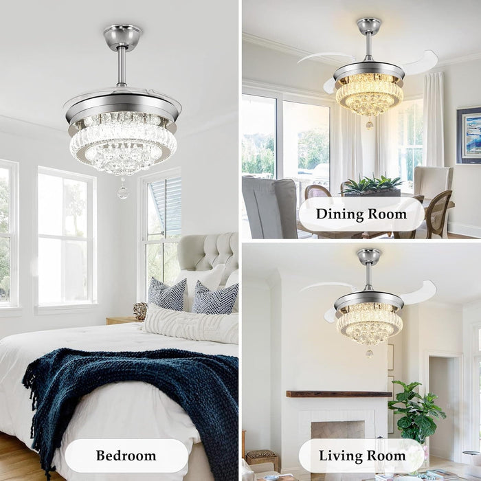 42 in. Crystal Ceiling Fan with Light and Remote, Modern Reversible Retractable 3 Blade Ceiling Fan Chandelier for Living Room Bedroom Dining Room-25-ErisView