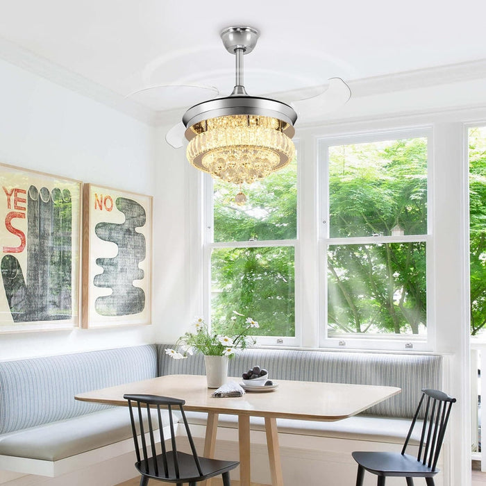 42 in. Crystal Ceiling Fan with Light and Remote, Modern Reversible Retractable 3 Blade Ceiling Fan Chandelier for Living Room Bedroom Dining Room-26-ErisView