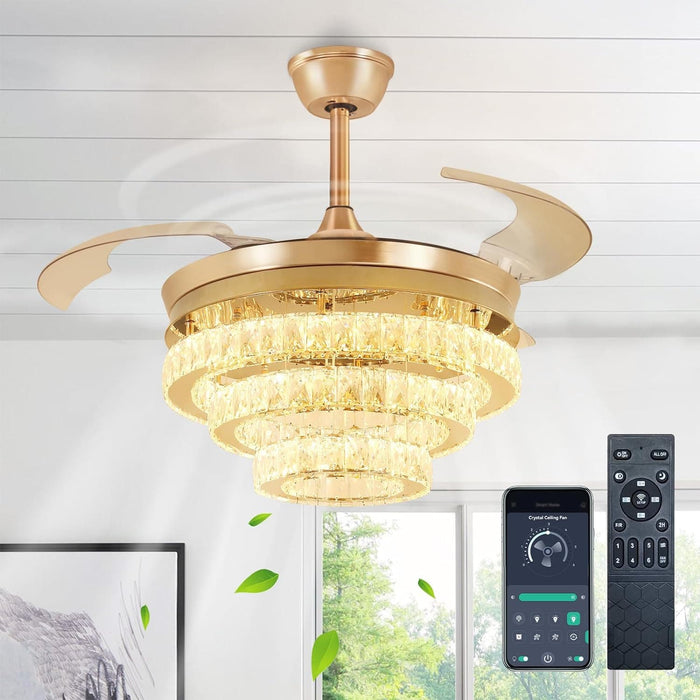 42 in. Crystal Ceiling Fan with Light and Remote, Modern Reversible Retractable 3 Blade Ceiling Fan Chandelier for Living Room Bedroom Dining Room-28-ErisView