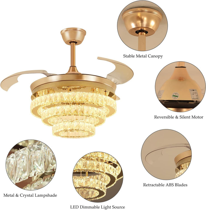 42 in. Crystal Ceiling Fan with Light and Remote, Modern Reversible Retractable 3 Blade Ceiling Fan Chandelier for Living Room Bedroom Dining Room-32-ErisView