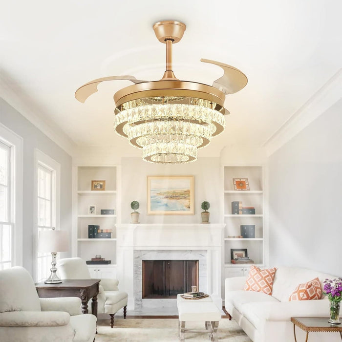 42 in. Crystal Ceiling Fan with Light and Remote, Modern Reversible Retractable 3 Blade Ceiling Fan Chandelier for Living Room Bedroom Dining Room-35-ErisView
