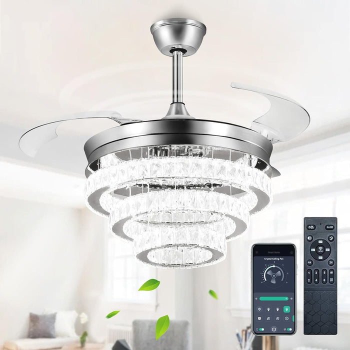 42 in. Crystal Ceiling Fan with Light and Remote, Modern Reversible Retractable 3 Blade Ceiling Fan Chandelier for Living Room Bedroom Dining Room-37-ErisView