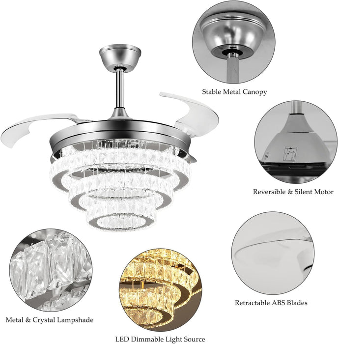 42 in. Crystal Ceiling Fan with Light and Remote, Modern Reversible Retractable 3 Blade Ceiling Fan Chandelier for Living Room Bedroom Dining Room-41-ErisView