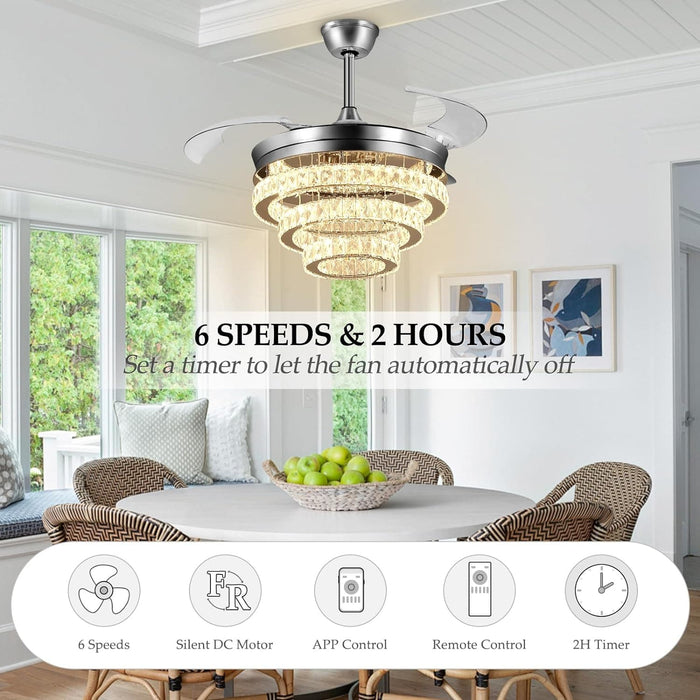 42 in. Crystal Ceiling Fan with Light and Remote, Modern Reversible Retractable 3 Blade Ceiling Fan Chandelier for Living Room Bedroom Dining Room-42-ErisView