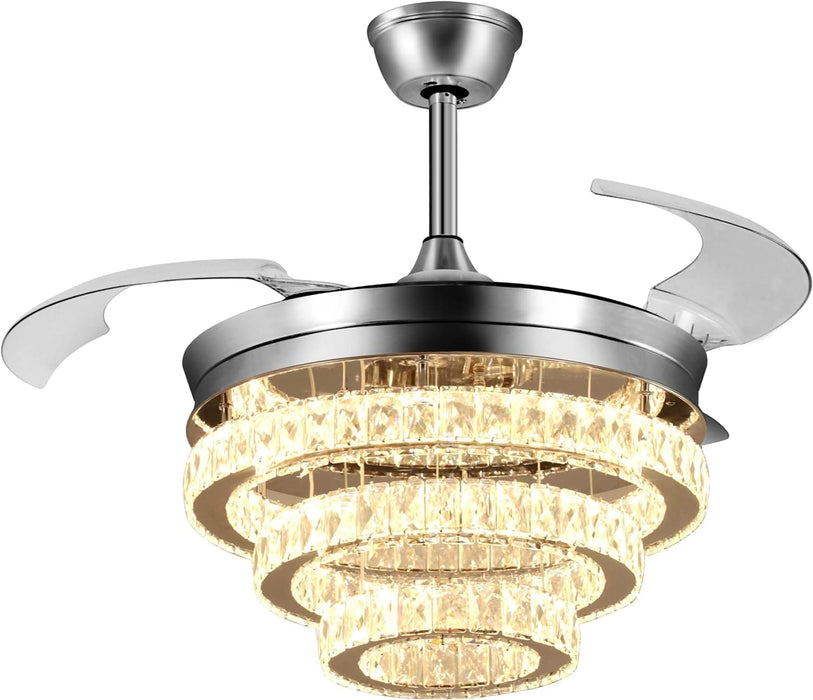 42 in. Crystal Ceiling Fan with Light and Remote, Modern Reversible Retractable 3 Blade Ceiling Fan Chandelier for Living Room Bedroom Dining Room-45-ErisView