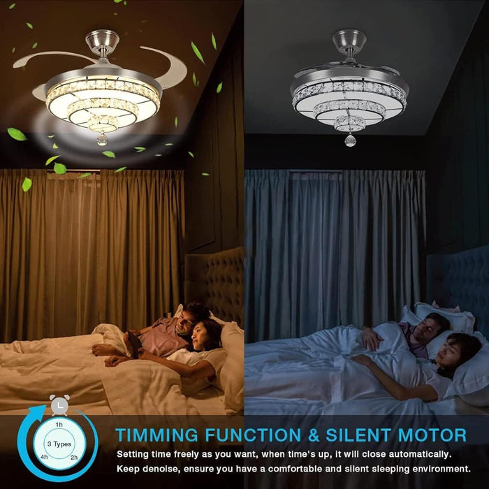 42 in. Crystal Ceiling Fan with Light and Remote, Modern Reversible Retractable 3 Blade Ceiling Fan Chandelier for Living Room Bedroom Dining Room-5-ErisView