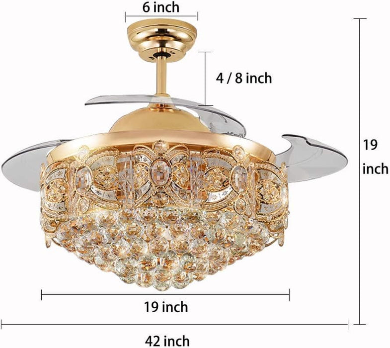42 in. Crystal Ceiling Fan with Lights and Remote, Modern Retractable Luxury Chandelier Ceiling Fan for Living Room Dining Room Bedroom-7-ErisView