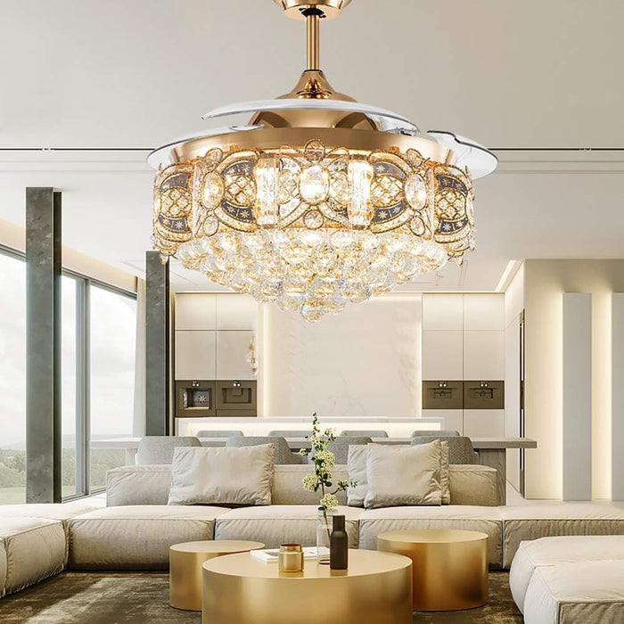 42 in. Crystal Ceiling Fan with Lights and Remote, Modern Retractable Luxury Chandelier Ceiling Fan for Living Room Dining Room Bedroom-8-ErisView