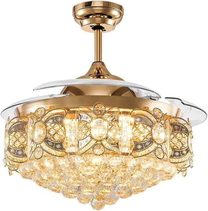 42 in. Crystal Ceiling Fan with Lights and Remote, Modern Retractable Luxury Chandelier Ceiling Fan for Living Room Dining Room Bedroom-1-ErisView