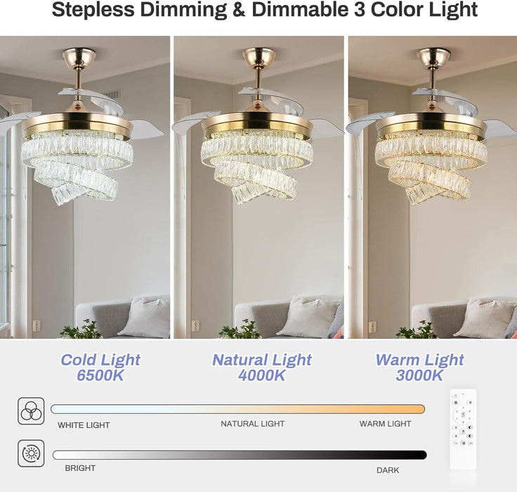 42 in. Dimmable Crystal Ceiling Fan Chandeliers with Lights with APP and Remote Control, Gold Fandelier Ceiling Fan-2-ErisView