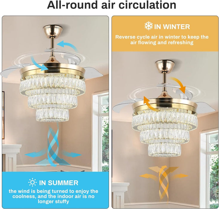 42 in. Dimmable Crystal Ceiling Fan Chandeliers with Lights with APP and Remote Control, Gold Fandelier Ceiling Fan-3-ErisView