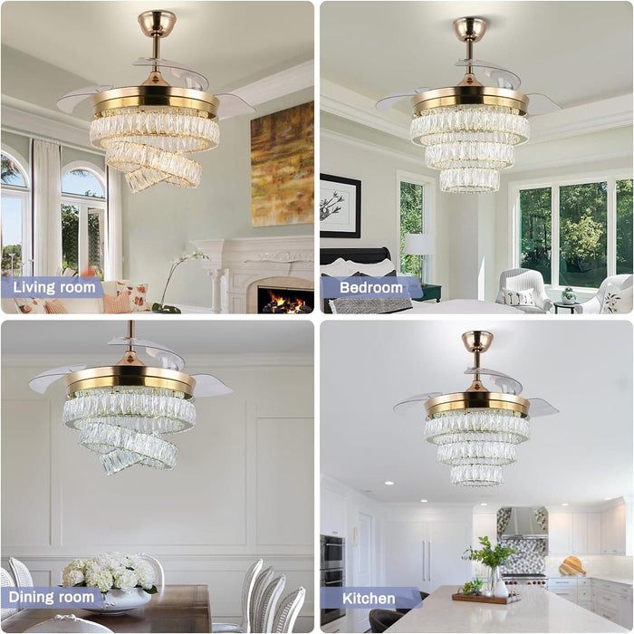 42 in. Dimmable Crystal Ceiling Fan Chandeliers with Lights with APP and Remote Control, Gold Fandelier Ceiling Fan-6-ErisView