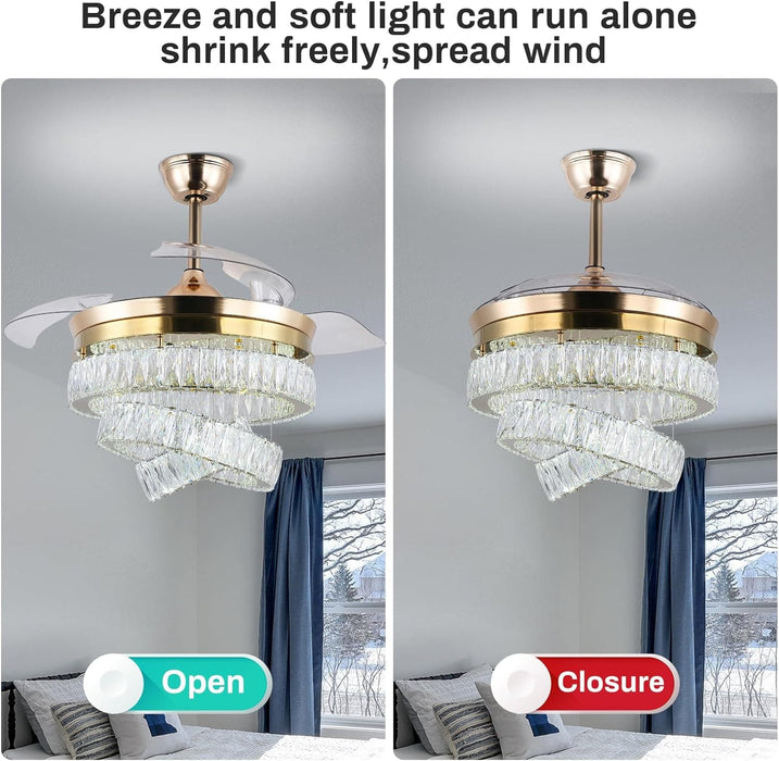 42 in. Dimmable Crystal Ceiling Fan Chandeliers with Lights with APP and Remote Control, Gold Fandelier Ceiling Fan-7-ErisView