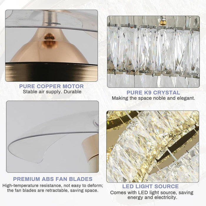 42 in. Dimmable Crystal Ceiling Fan Chandeliers with Lights with APP and Remote Control, Gold Fandelier Ceiling Fan-8-ErisView
