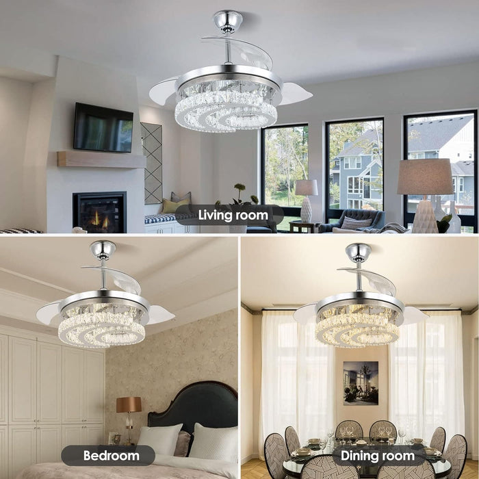 42 in. Dimmable Crystal Chandelier Fandelier Ceiling Fan with Lights and Remote, Moon Shape Retractable Ceiling Fan for Bedroom Living Room Dining Room-3-ErisView