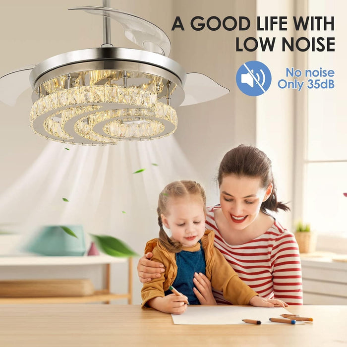 42 in. Dimmable Crystal Chandelier Fandelier Ceiling Fan with Lights and Remote, Moon Shape Retractable Ceiling Fan for Bedroom Living Room Dining Room-4-ErisView