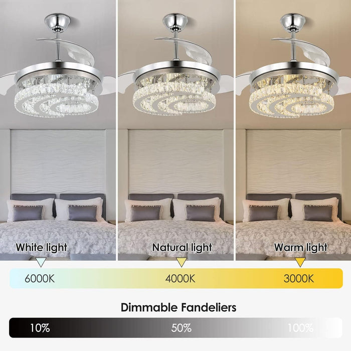 42 in. Dimmable Crystal Chandelier Fandelier Ceiling Fan with Lights and Remote, Moon Shape Retractable Ceiling Fan for Bedroom Living Room Dining Room-5-ErisView
