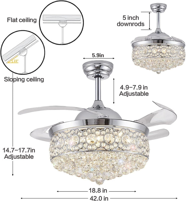 42 in. Dimmable Crystal Fandelier with Lights and Remote, Invisible Retractable Chandelier Ceiling Fan for Bedroom Living Room Dining Room-11-ErisView