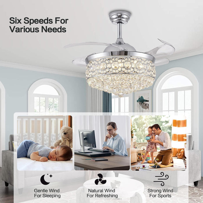 42 in. Dimmable Crystal Fandelier with Lights and Remote, Invisible Retractable Chandelier Ceiling Fan for Bedroom Living Room Dining Room-12-ErisView