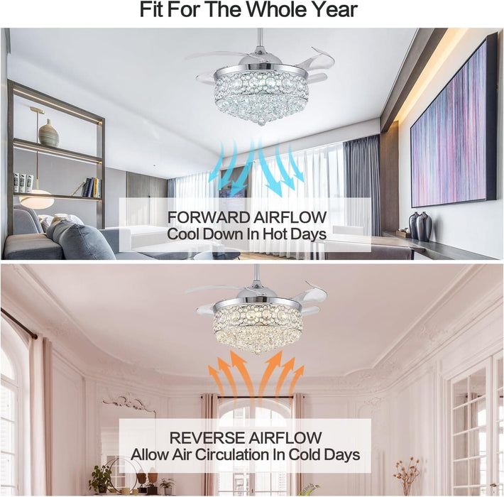 42 in. Dimmable Crystal Fandelier with Lights and Remote, Invisible Retractable Chandelier Ceiling Fan for Bedroom Living Room Dining Room-13-ErisView