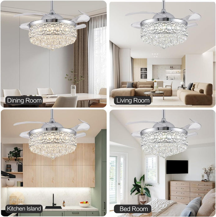 42 in. Dimmable Crystal Fandelier with Lights and Remote, Invisible Retractable Chandelier Ceiling Fan for Bedroom Living Room Dining Room-14-ErisView